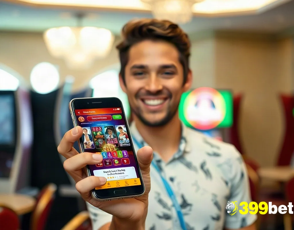 399BET অ্যাপ ডাউনলোড করে স্মার্টফোনে গেম খেলছেন একজন ব্যবহারকারী