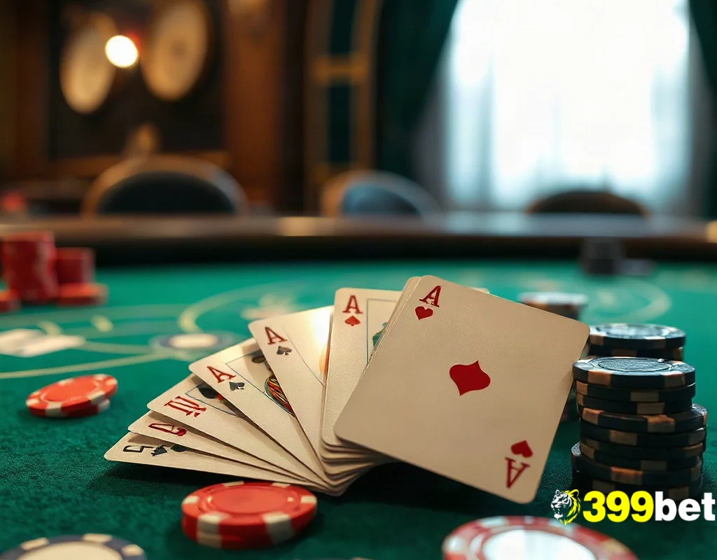 399BET ব্যাকারাট গেমের টেবিলে কার্ড ও চিপস