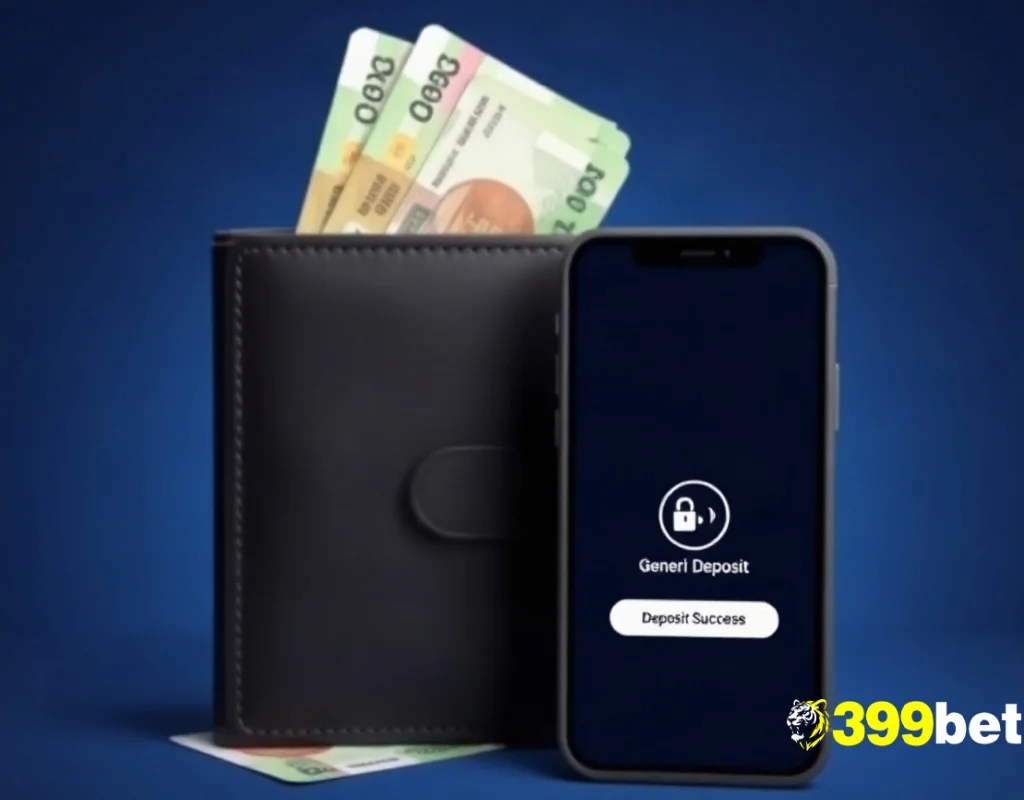 নিরাপদ ডিজিটাল ওয়ালেট ও টাকার নোটের মাধ্যমে 399BET ডিপোজিটের দৃশ্য